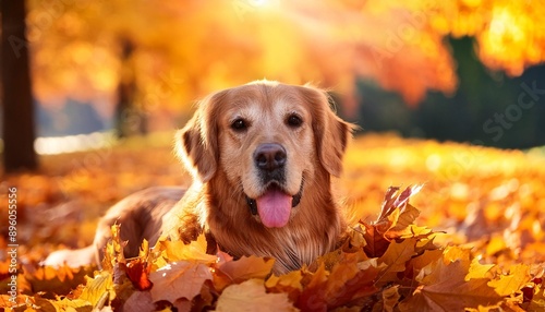 golden retriever in autumn park