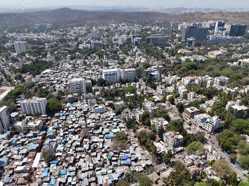 Aerial drone view of city pune sb orad, model colony, shivaji nagar and nearby slum