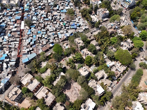 Aerial drone view of city pune sb orad, model colony, shivaji nagar and nearby slum photo