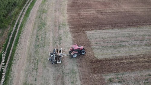 Work in the fields, farmer, tractor, Castelceriolo, Alessandria, Piedmont, Italy, drone