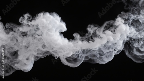 A captivating image of swirling white vapor against a stark black background. The ethereal clouds of smoke billow and twist, creating a sense of mystery and intrigue. 