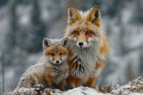 fox mother with cub mountain background © Izanbar MagicAI Art