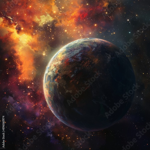 Foto eines unbewohnen planeten in cinematisch aussehenden universum,  photo