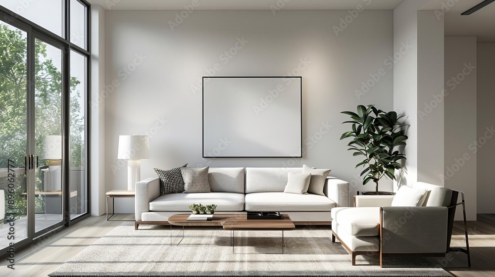 Modern 3D room background with sleek furniture, minimalist design, and natural lighting, perfect for contemporary interiors
