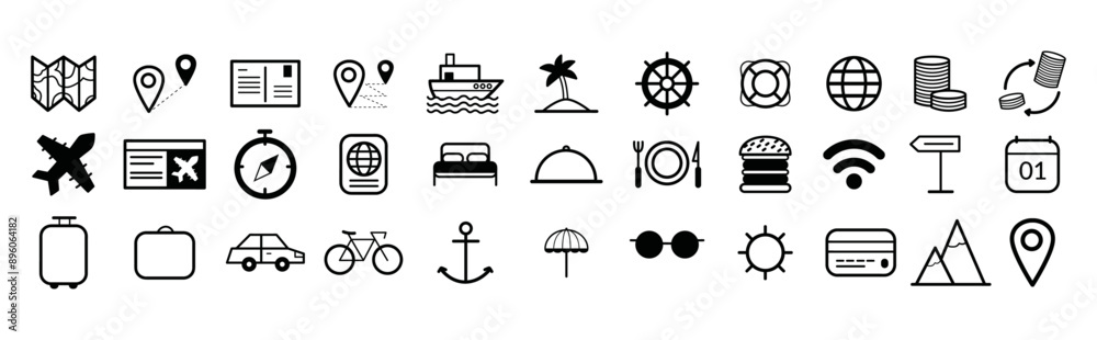 Icônes simples de voyage et vacance Icônes simples de voyage et vacance