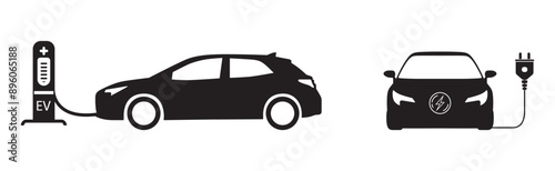 Vector icon of an electric car charging.