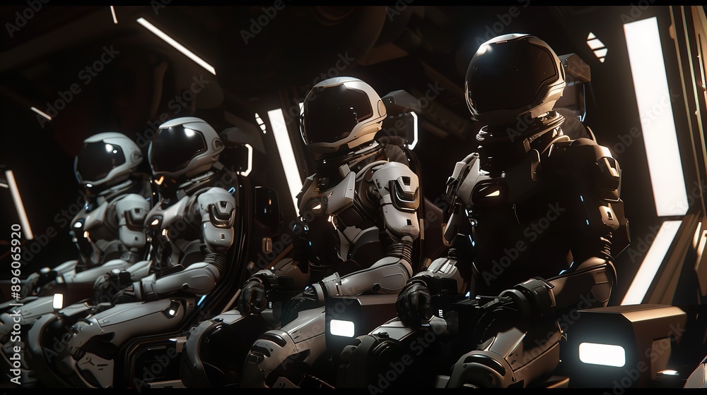 A group of space colonoists aboard a solar power A group of space colonoists aboard a solar power