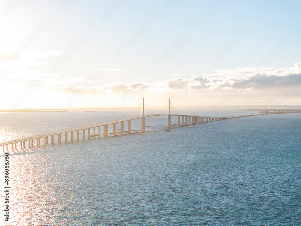 Aerial view of Skyway Bridge over Tampa Bay, St Petersburg, Florida, United States. Aerial view of Skyway Bridge over Tampa Bay, St Petersburg, Florida, United States.