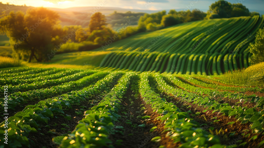 Fototapeta premium Lush, green fields stretching across rolling hills