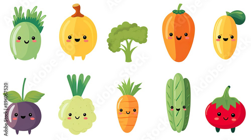 Vegetables characters isolated on pure white background