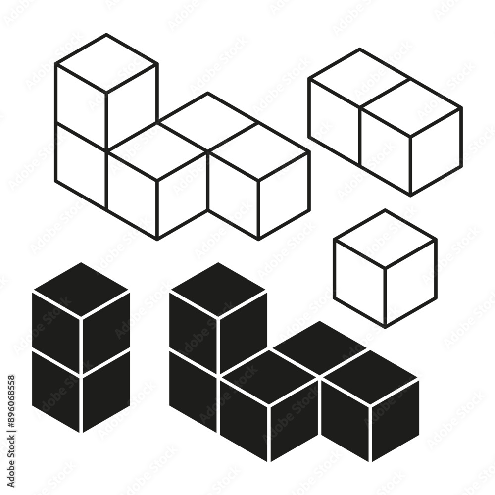 3D cube vector set. Isometric black and white blocks. Geometric shapes collection. Abstract design. 3D cube vector set. Isometric black and white blocks. Geometric shapes collection. Abstract design.