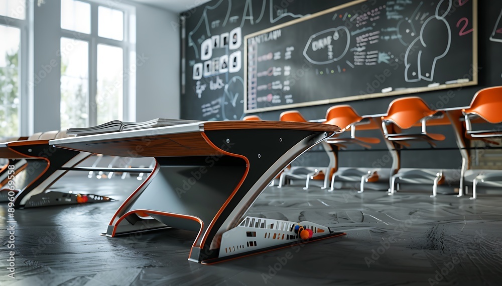 Naklejka premium Modern Classroom Design with Innovative Desks