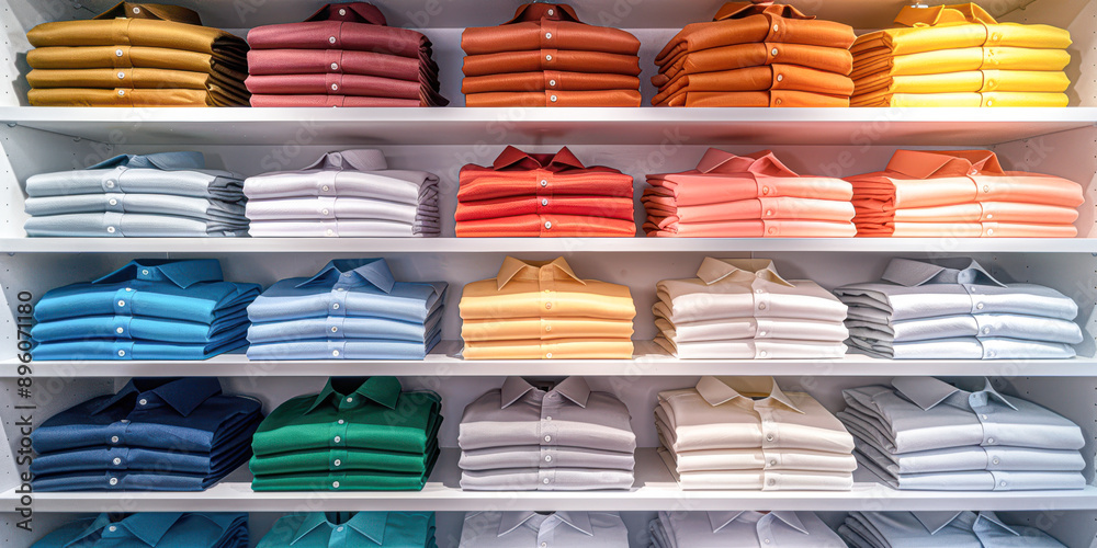 A row of shirts on a shelf A row of shirts on a shelf