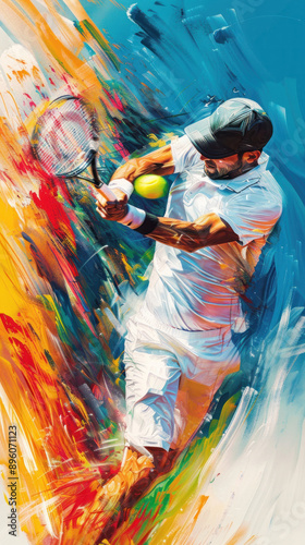 Artistic depiction of tennis player with dynamic brushwork