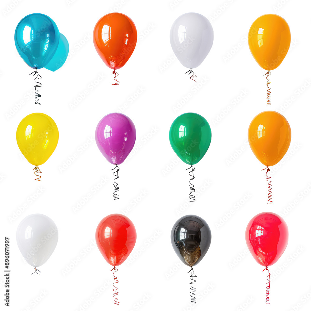 Assortment of floating party balloons - isolated on white background Assortment of floating party balloons - isolated on white background