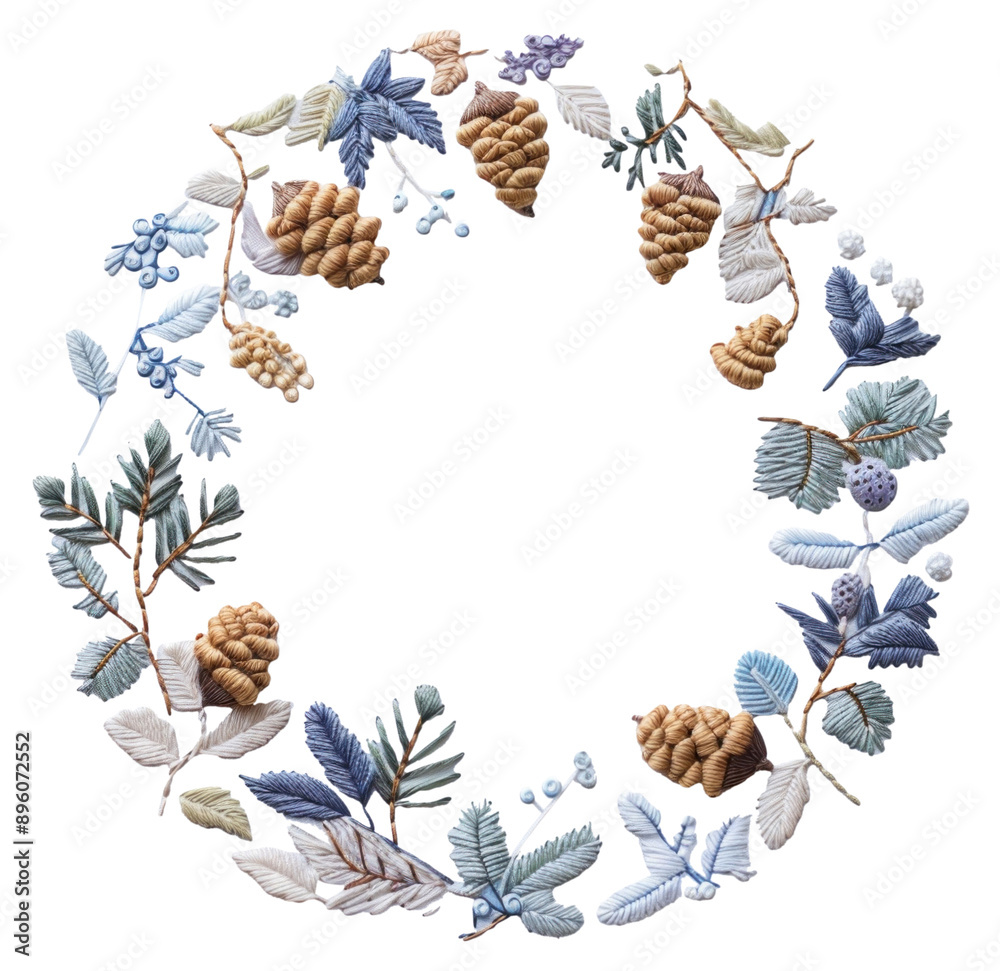 PNG Nature-inspired embroidery wreath design PNG Nature-inspired embroidery wreath design