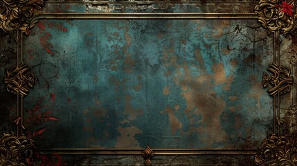 Grunge frame background with vintage texture in dark tones. Distressed metallic border design. Ideal for artistic, retro, or gothic projects. High-resolution image for creative uses. AI