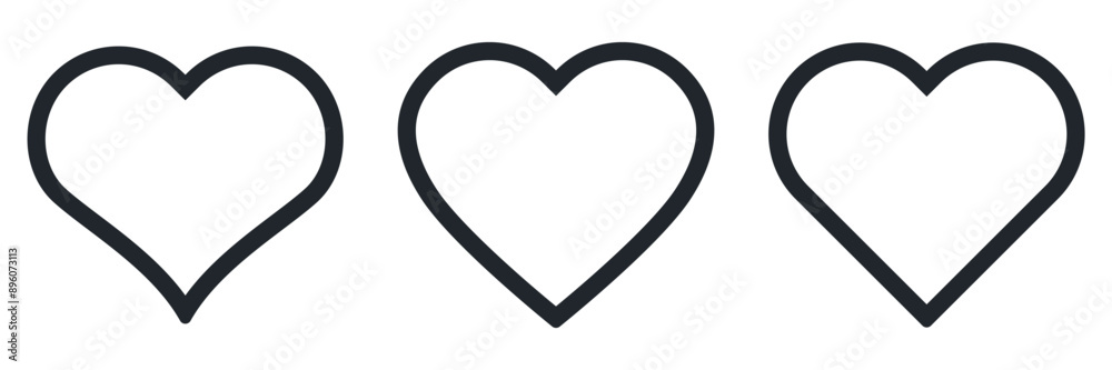 Set of heart symbols. Linear concept design in vector graphic. Outline web icon buttons. Love sign in flat style