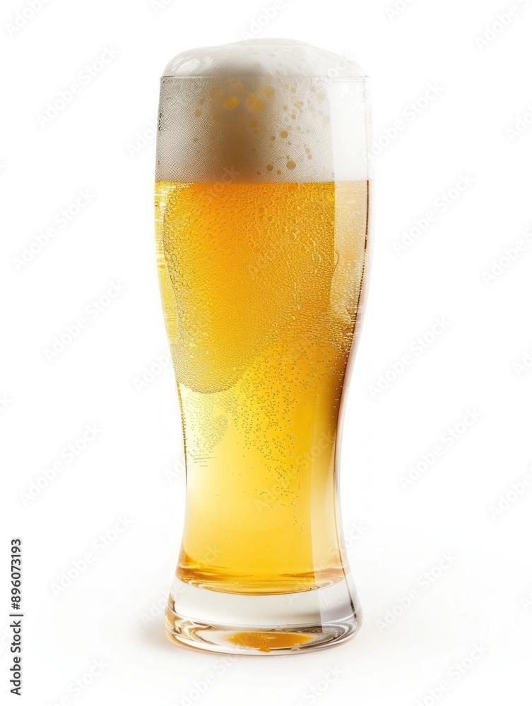 Full beer glass with tall foam head and condensation drops Full beer glass with tall foam head and condensation drops