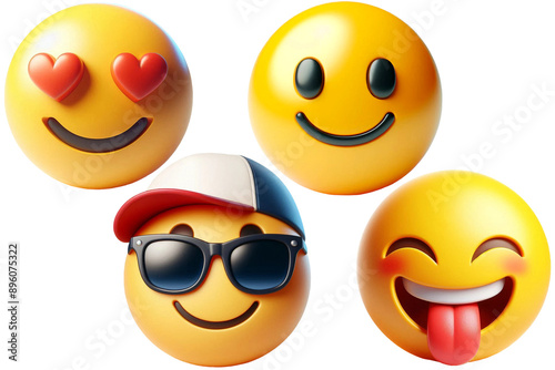 3D rendering set of emoji isolated on a transparent background