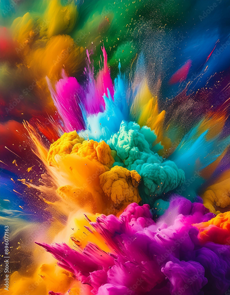 Fototapeta premium Explosion splash of colorful powder with freeze isolated on background