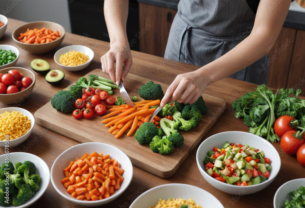 Person preparing a healthy meal with colorful vegetables Person preparing a healthy meal with colorful vegetables