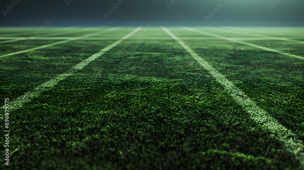 Obraz premium A detailed close-up view of lush green grass turf on an athletic field, showcasing the texture and vibrant color of the grass.