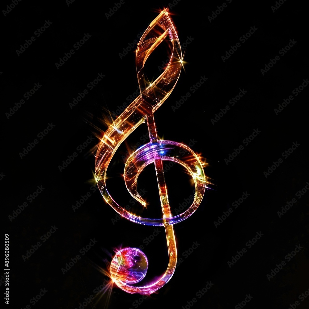 Sparkling treble clef glowing with vibrant light effects. Sparkling treble clef glowing with vibrant light effects.