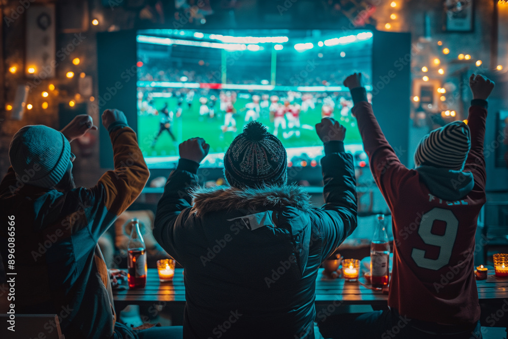 Φωτογραφία Male sports fan cheers Super Bowl football at home