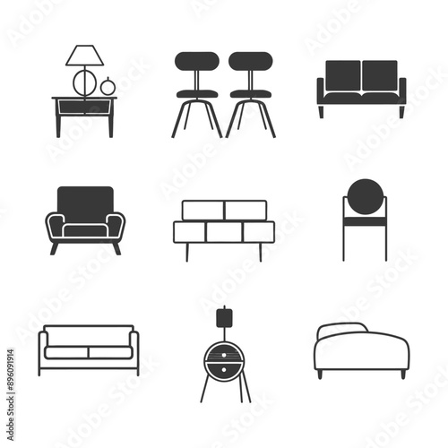 minimalist line art icon furniture collection set logo symbol