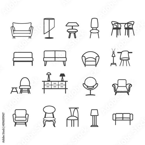 minimalist line art icon furniture collection set logo symbol