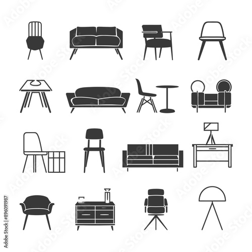 minimalist line art icon furniture collection set logo symbol