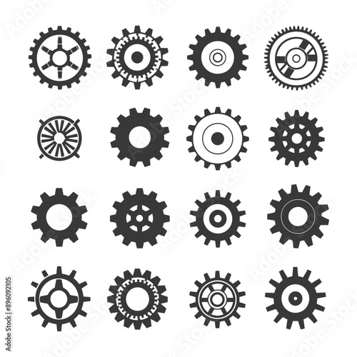 minimalist line art icon gears collection set logo symbol
