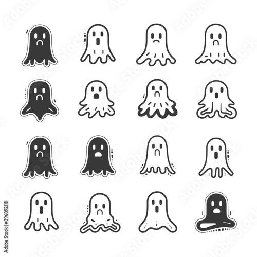 minimalist line art icon ghosts collection set logo symbol