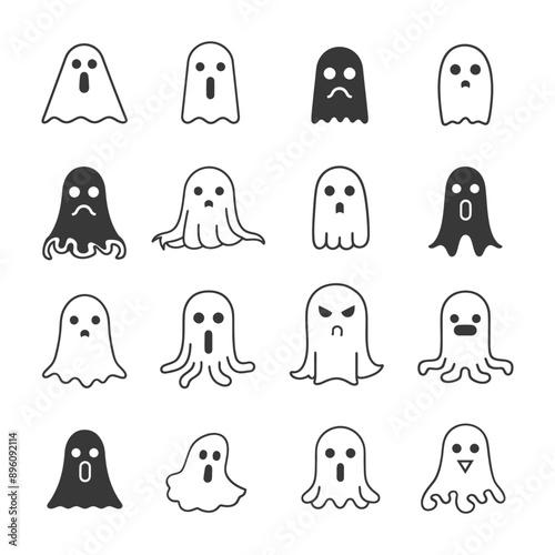minimalist line art icon ghosts collection set logo symbol