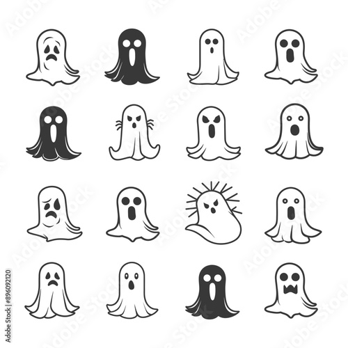 minimalist line art icon ghosts collection set logo symbol