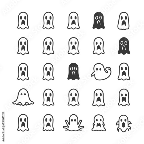 minimalist line art icon ghosts collection set logo symbol