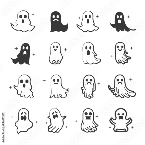minimalist line art icon ghosts collection set logo symbol