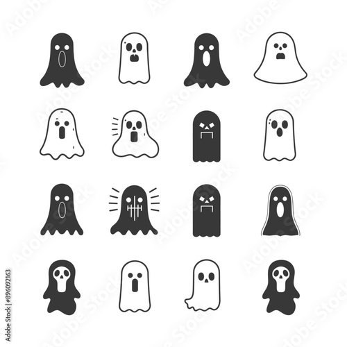 minimalist line art icon ghosts collection set logo symbol
