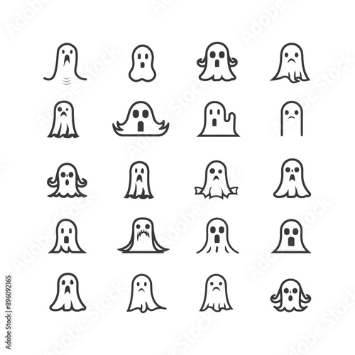 minimalist line art icon ghosts collection set logo symbol