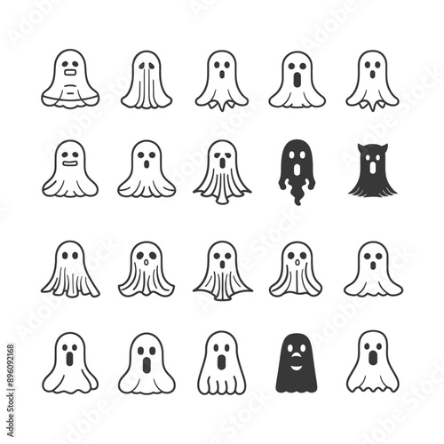 minimalist line art icon ghosts collection set logo symbol