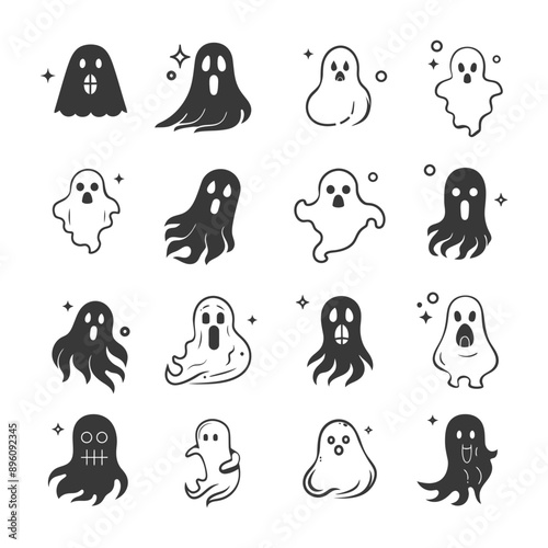 minimalist line art icon ghosts collection set logo symbol