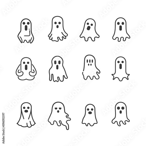 minimalist line art icon ghosts collection set logo symbol