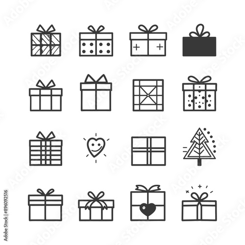 minimalist line art icon gifts presents collection set logo symbol