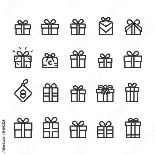minimalist line art icon gifts presents collection set logo symbol