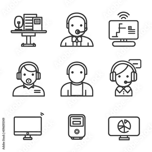 minimalist line art icon help desk collection set logo symbol