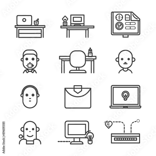minimalist line art icon help desk collection set logo symbol