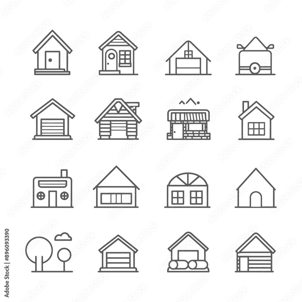minimalist line art icon house collection set logo symbol