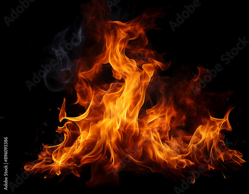  Fire Flames on Black Background- Intense fire flames dancing against a dark black backgroun_1(146)