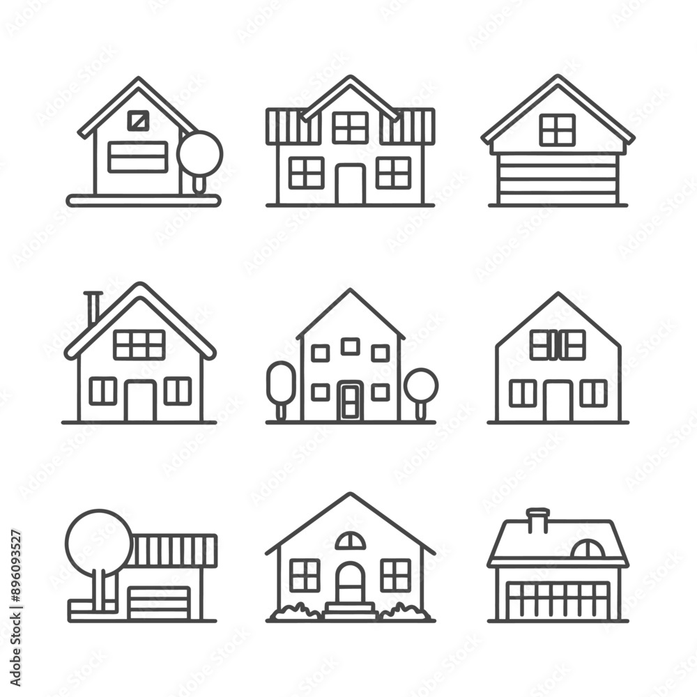 minimalist line art icon house collection set logo symbol minimalist line art icon house collection set logo symbol